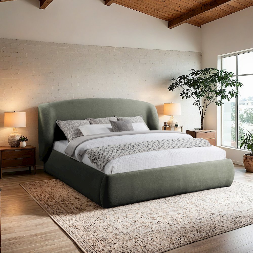 Sandro Green Chenille Fabric Upholstered Queen Bed. Picture 6