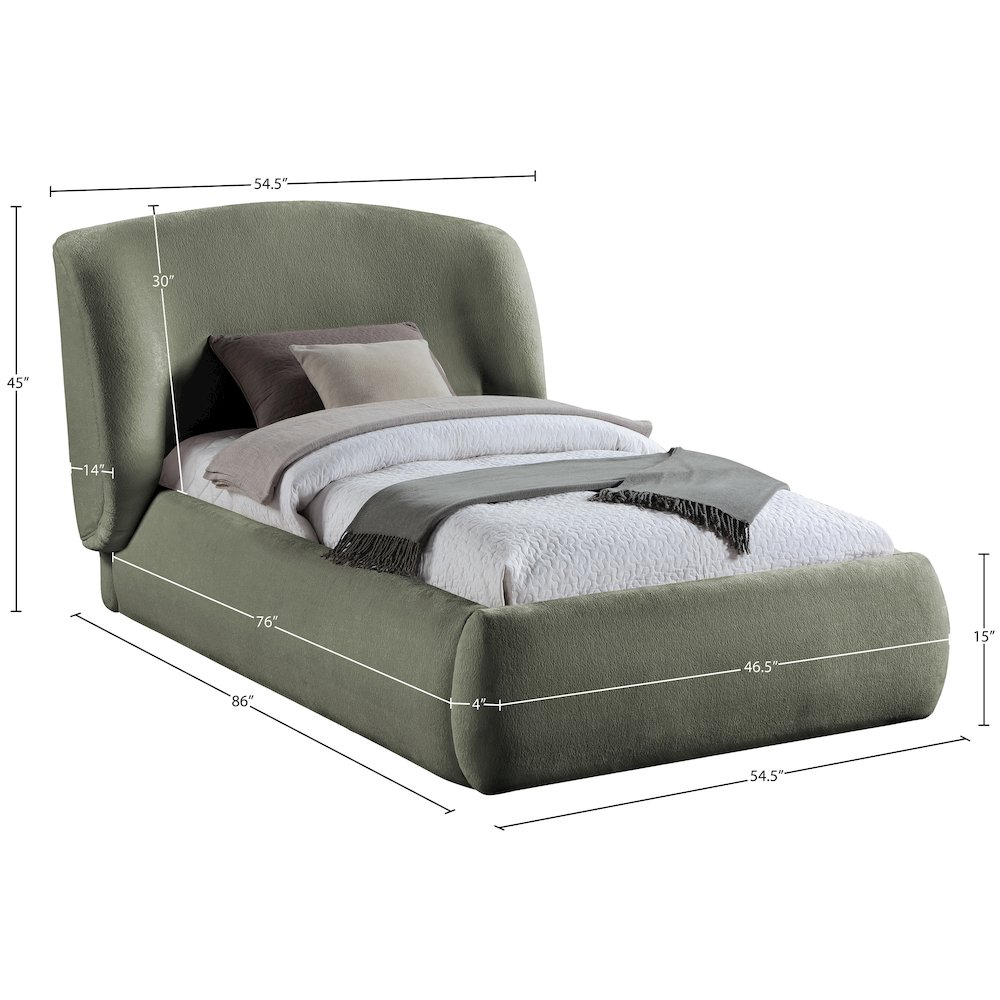 Sandro Green Chenille Fabric Upholstered Twin Bed. Picture 4