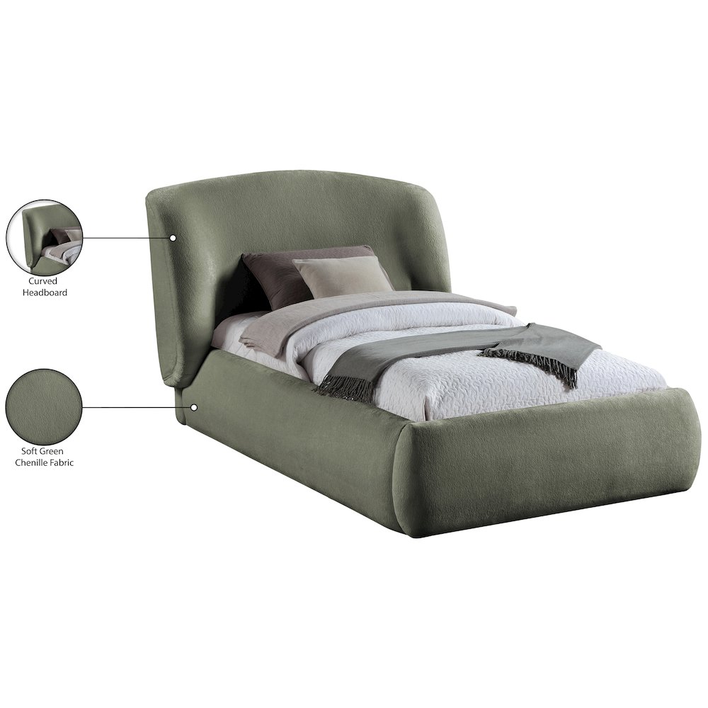 Sandro Green Chenille Fabric Upholstered Twin Bed. Picture 5