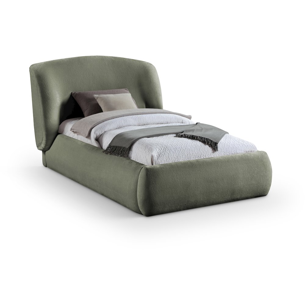 Sandro Green Chenille Fabric Upholstered Twin Bed. Picture 1