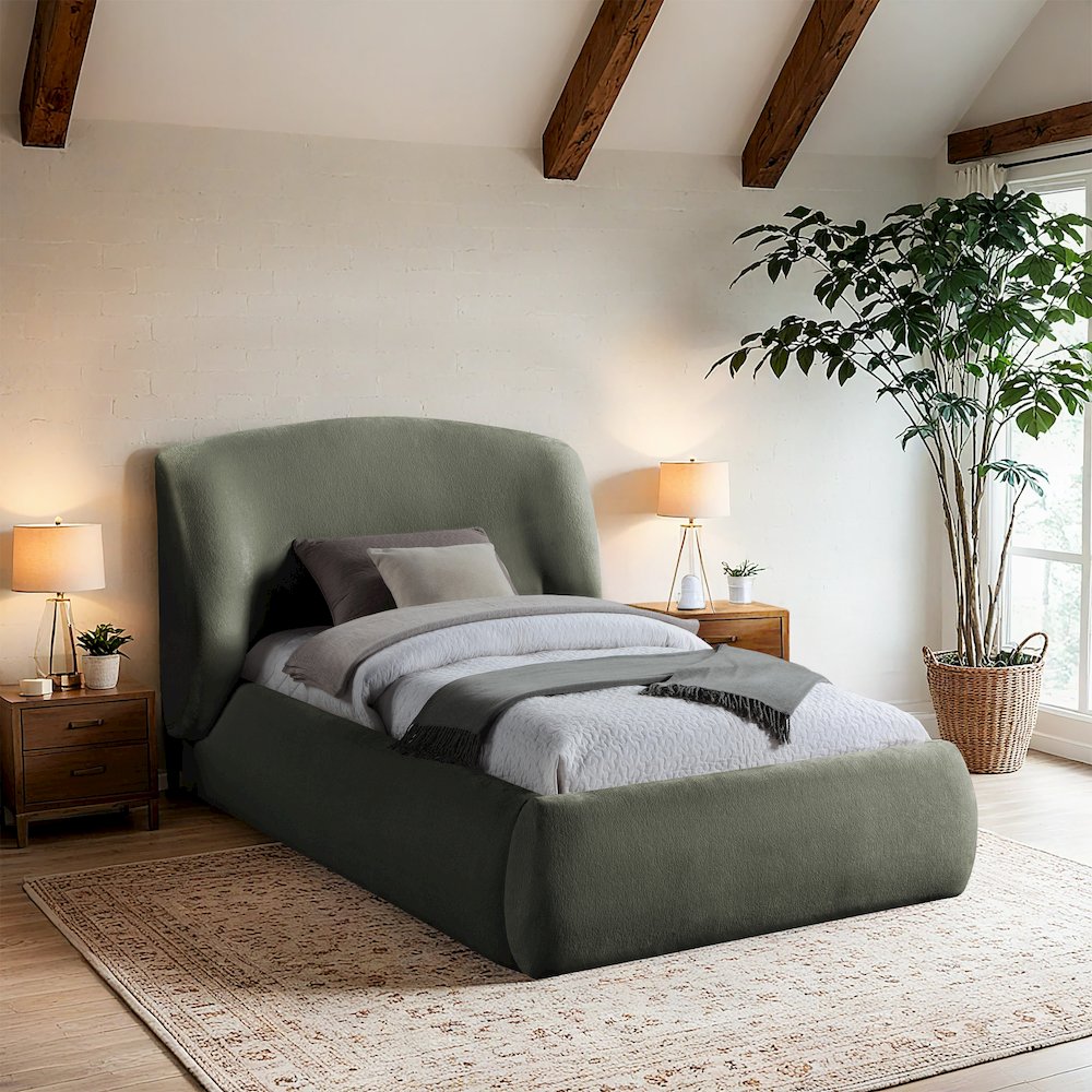 Sandro Green Chenille Fabric Upholstered Twin Bed. Picture 6