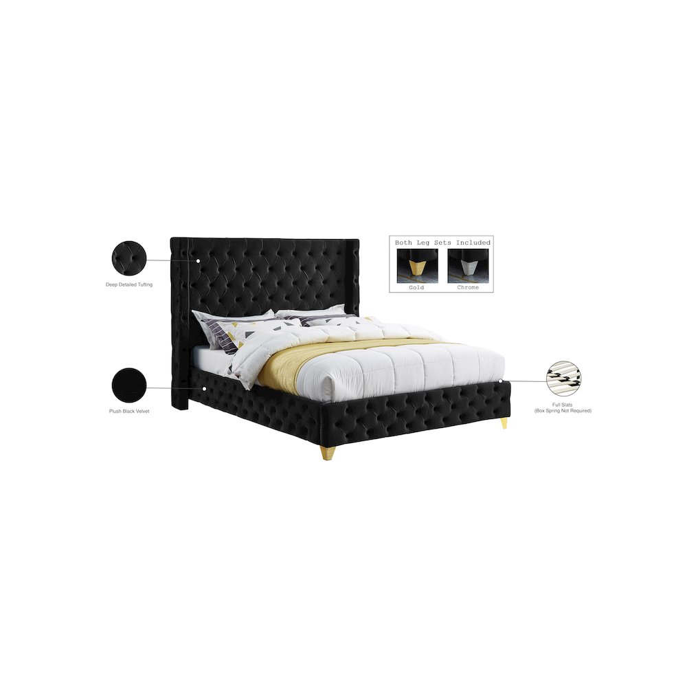 Savan Black Velvet Full Bed. Picture 15