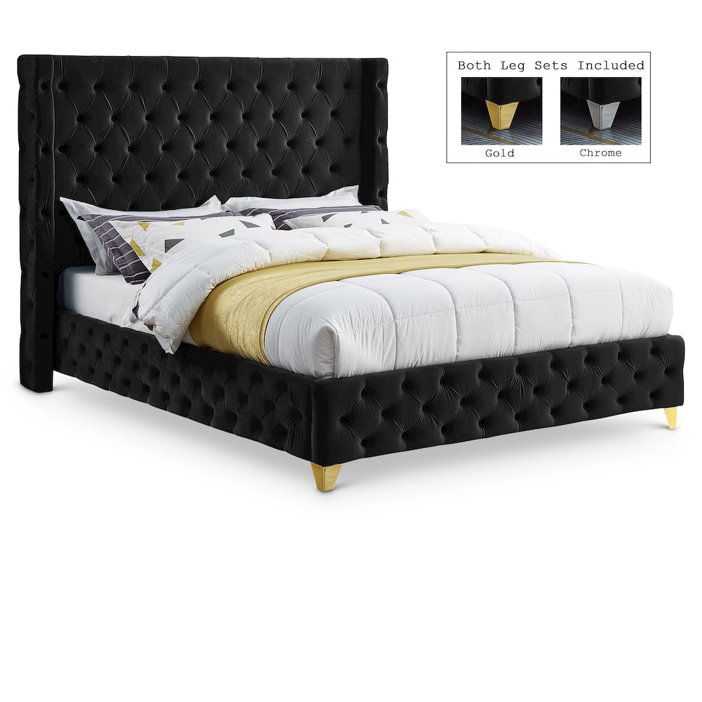 Savan Black Velvet Full Bed. Picture 1