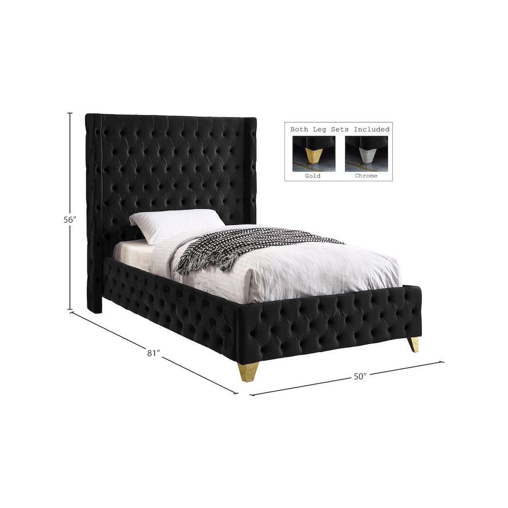 Savan Black Velvet Twin Bed. Picture 4