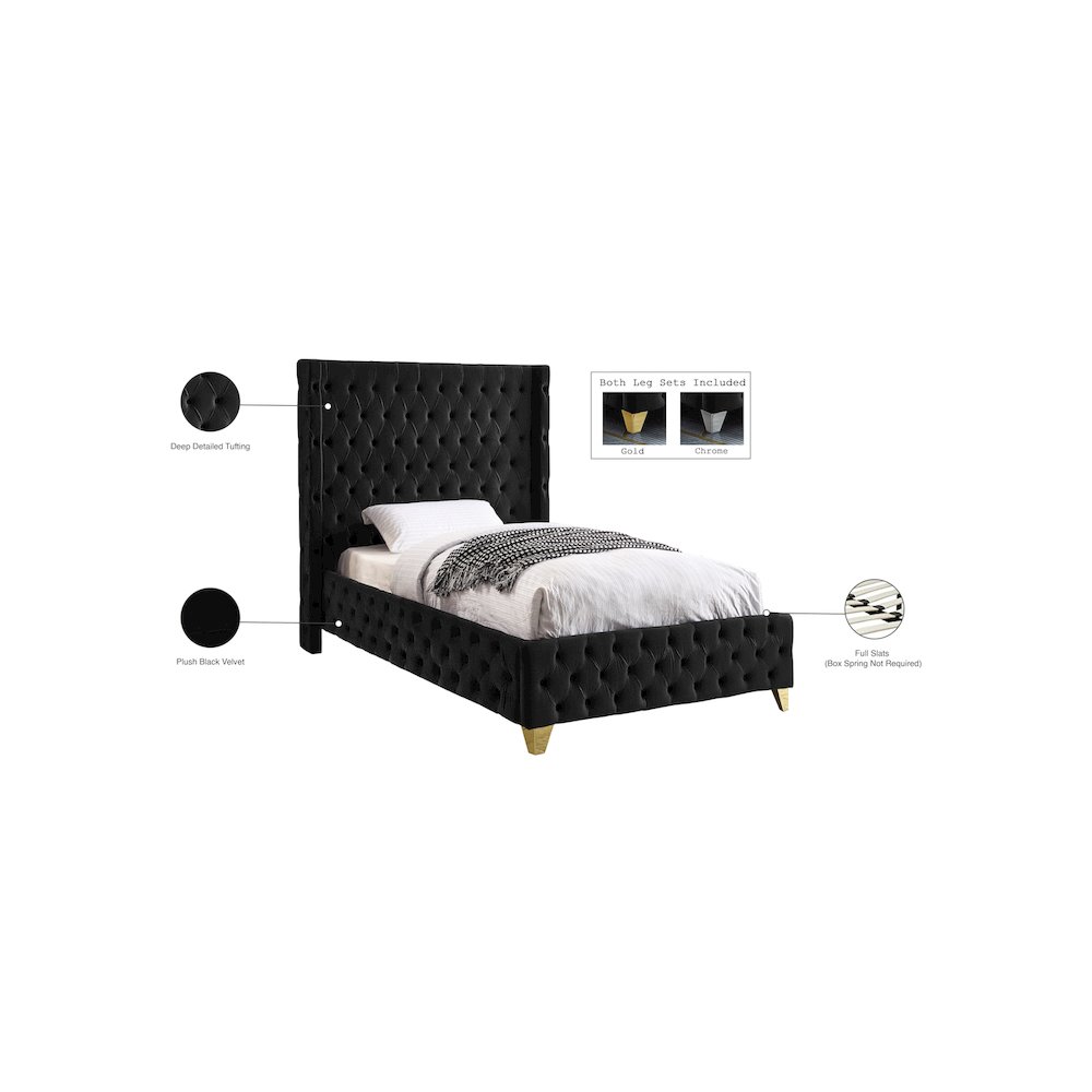 Savan Black Velvet Twin Bed. Picture 5