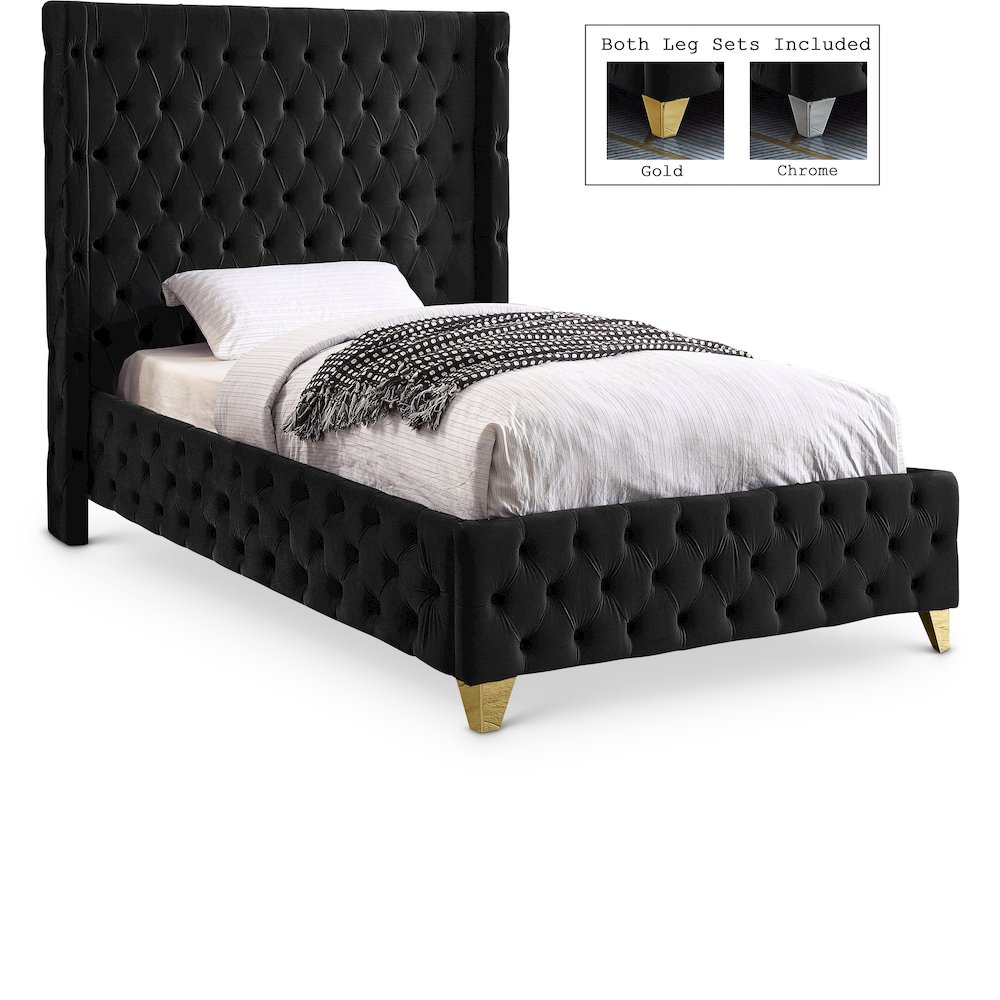 Savan Black Velvet Twin Bed. Picture 1