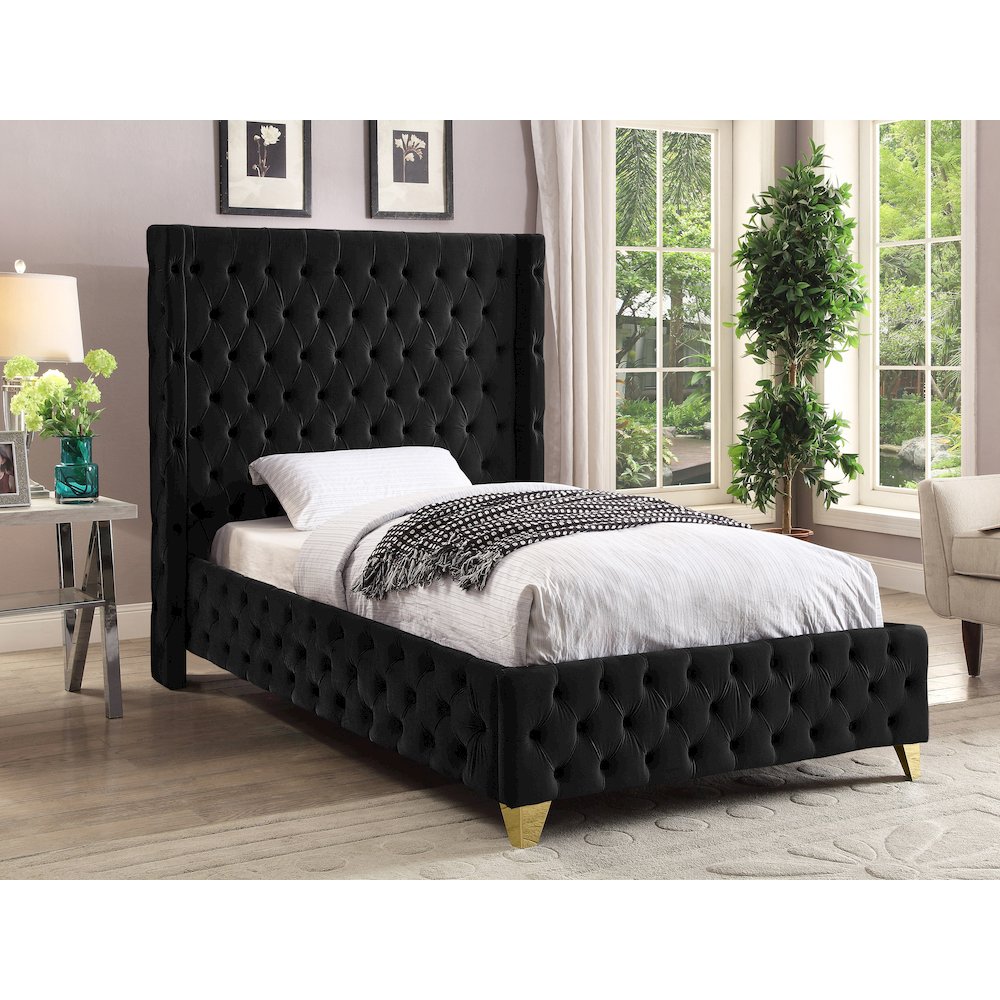 Savan Black Velvet Twin Bed. Picture 2