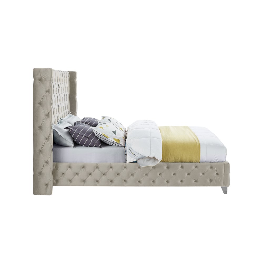 Savan Cream Velvet Queen Bed. Picture 9