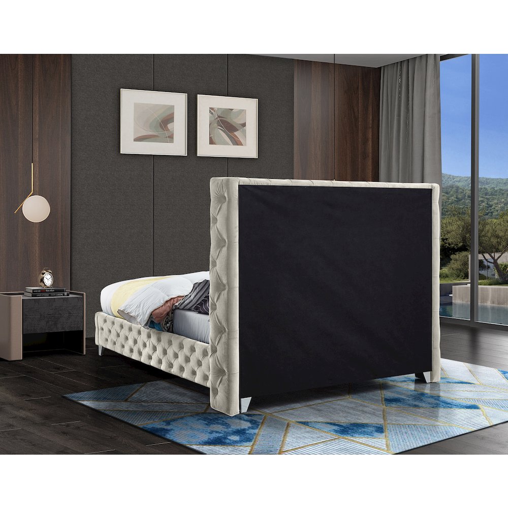 Savan Cream Velvet Queen Bed. Picture 13