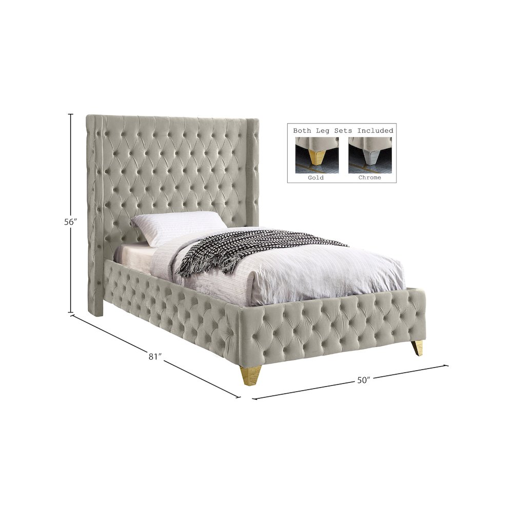 Savan Cream Velvet Twin Bed. Picture 4