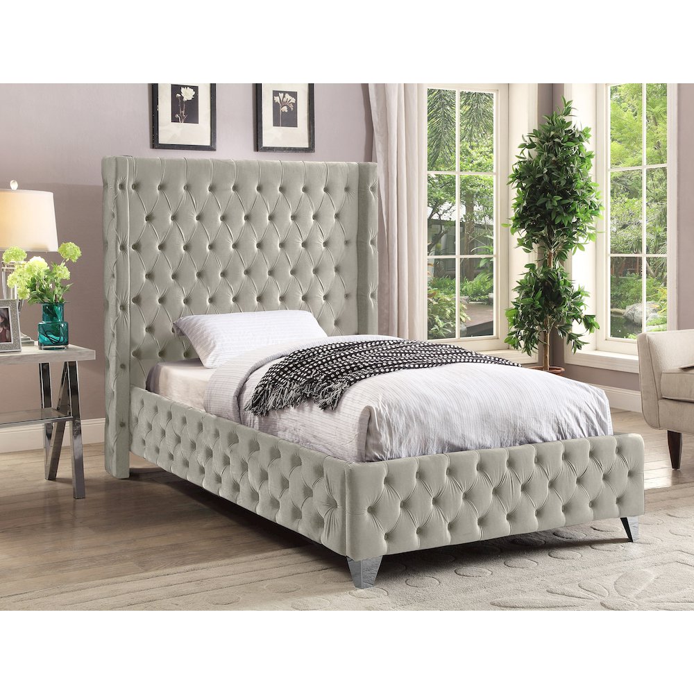 Savan Cream Velvet Twin Bed. Picture 3