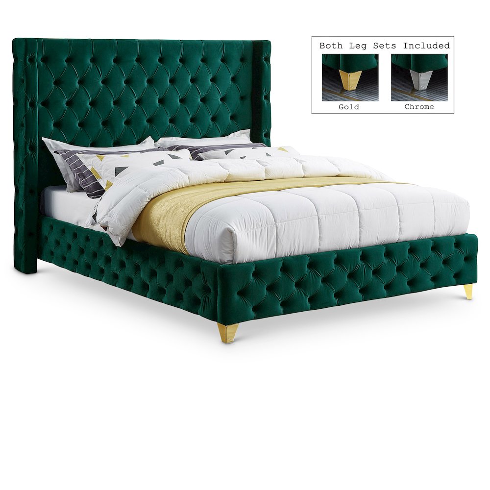 Savan Green Velvet Full Bed. Picture 1