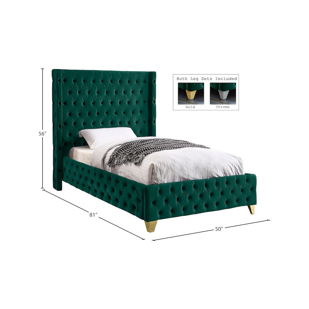 Savan Green Velvet Twin Bed. Picture 4