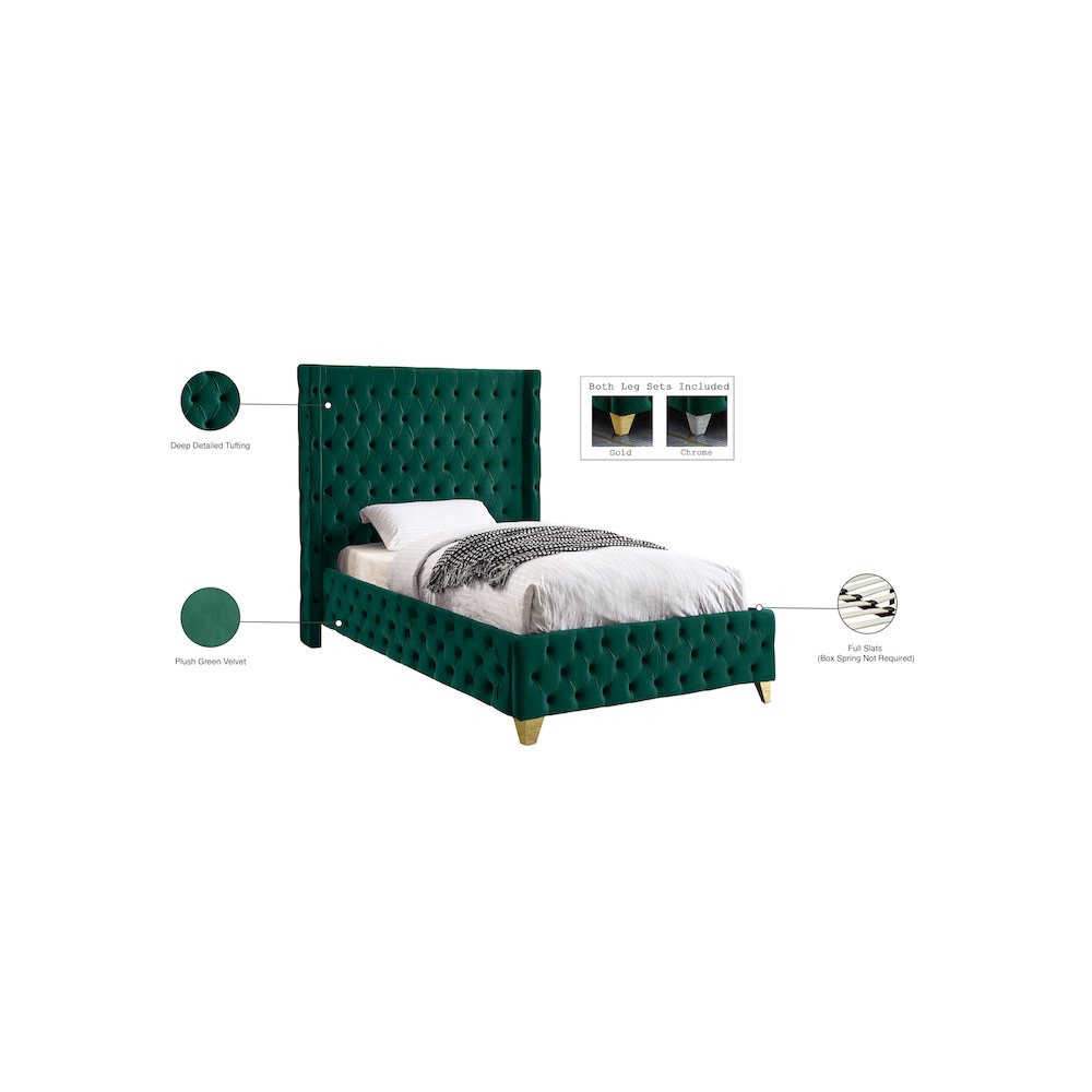 Savan Green Velvet Twin Bed. Picture 5