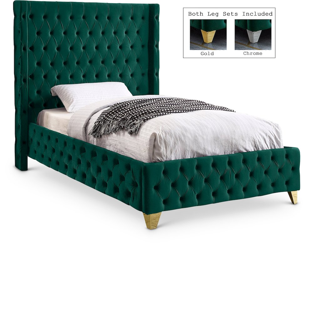 Savan Green Velvet Twin Bed. Picture 1