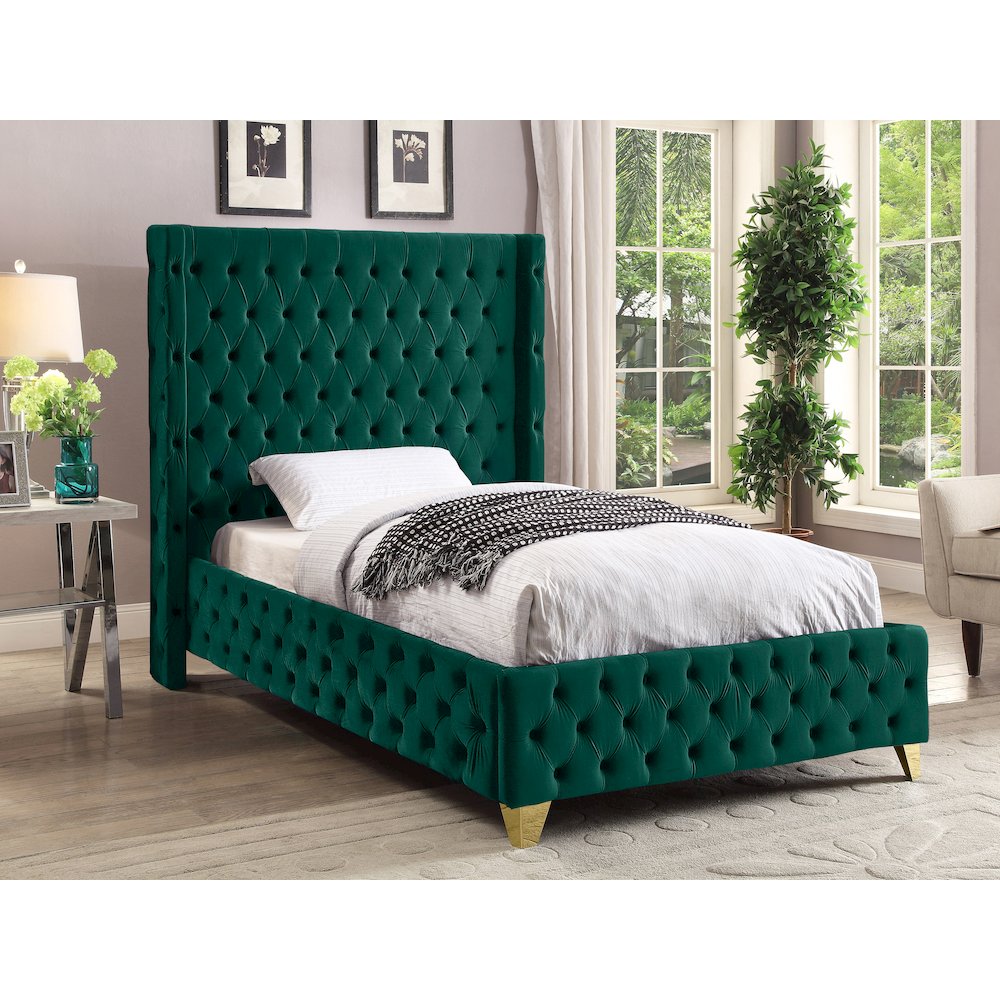 Savan Green Velvet Twin Bed. Picture 2