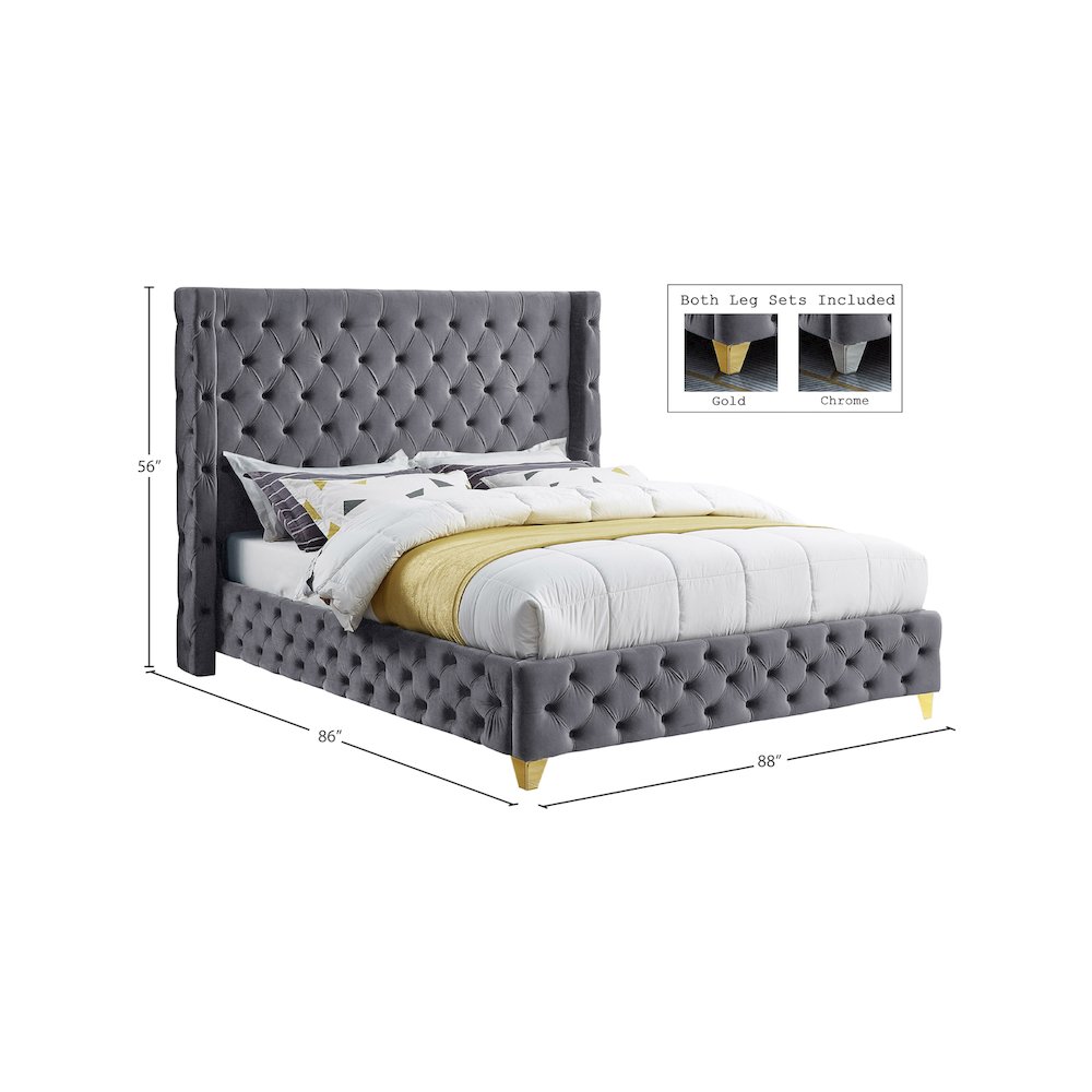 Savan Grey Velvet King Bed. Picture 14