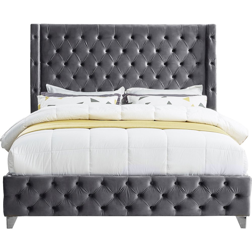 Savan Grey Velvet King Bed. Picture 5
