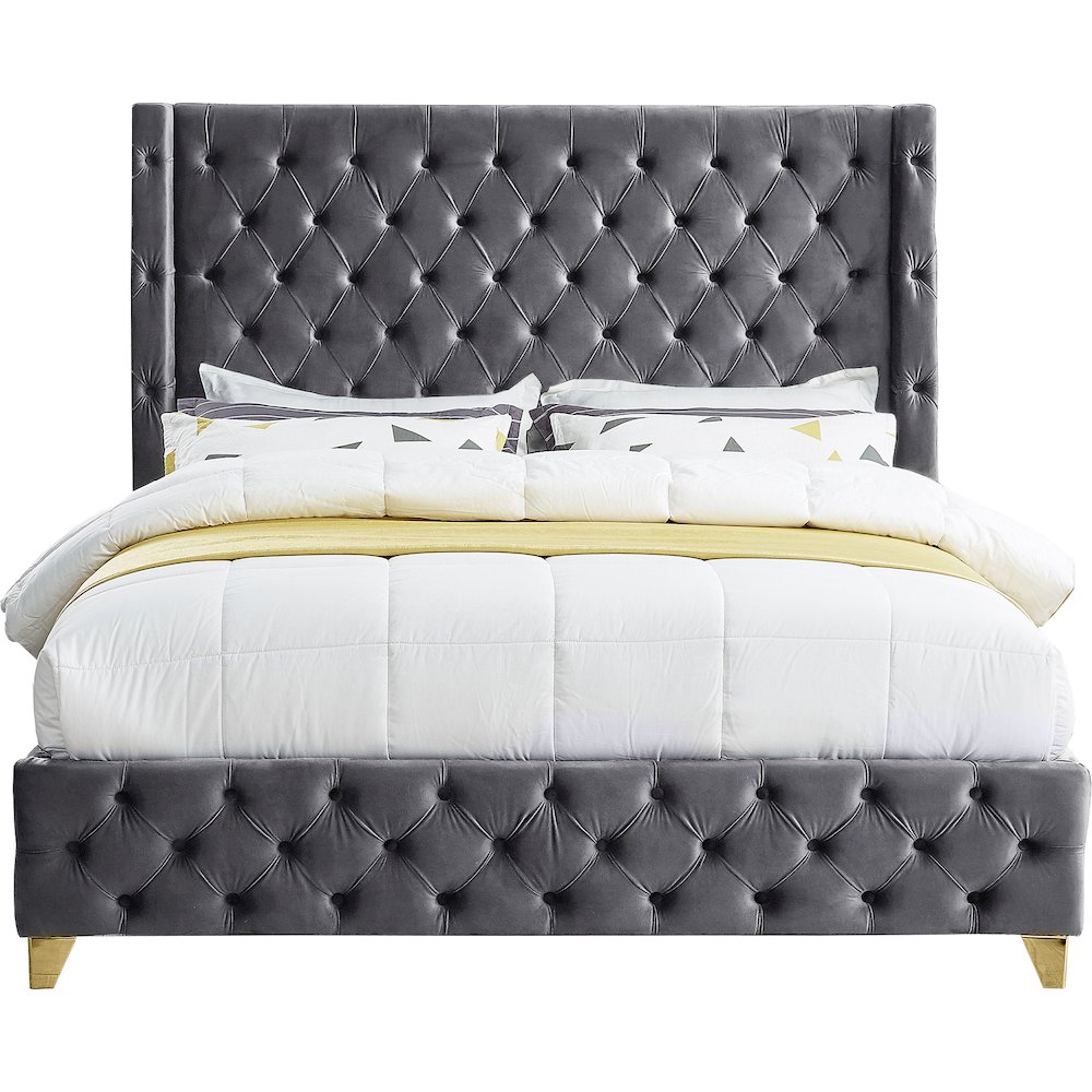 Savan Grey Velvet Queen Bed. Picture 4