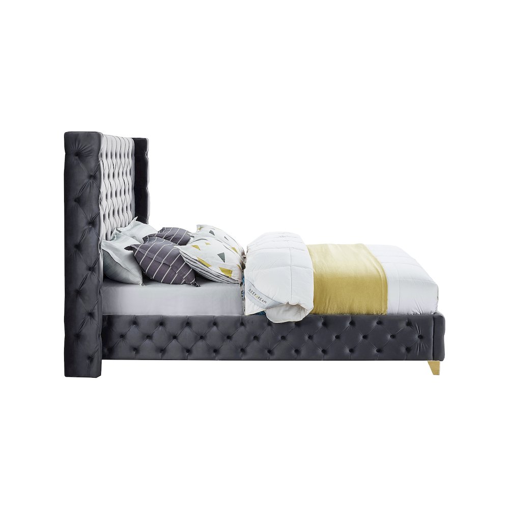 Savan Grey Velvet Queen Bed. Picture 8