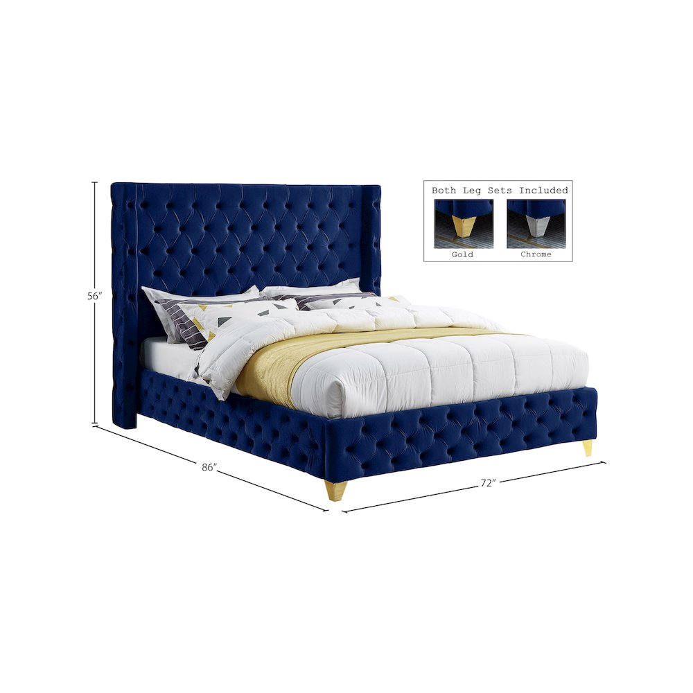 Savan Navy Velvet Queen Bed. Picture 14