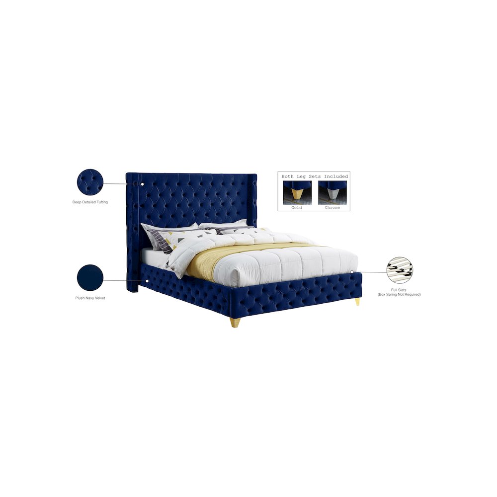 Savan Navy Velvet Queen Bed. Picture 15