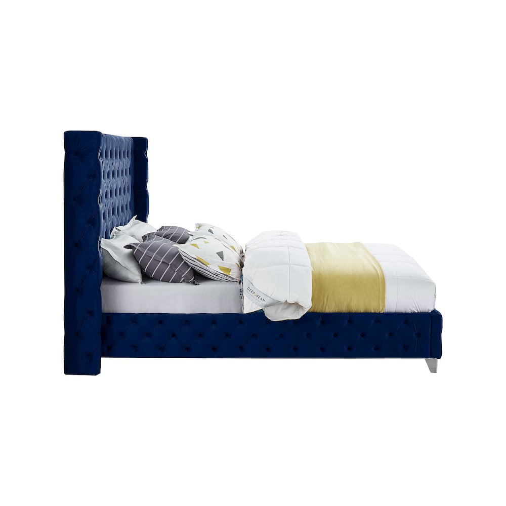 Savan Navy Velvet Queen Bed. Picture 9