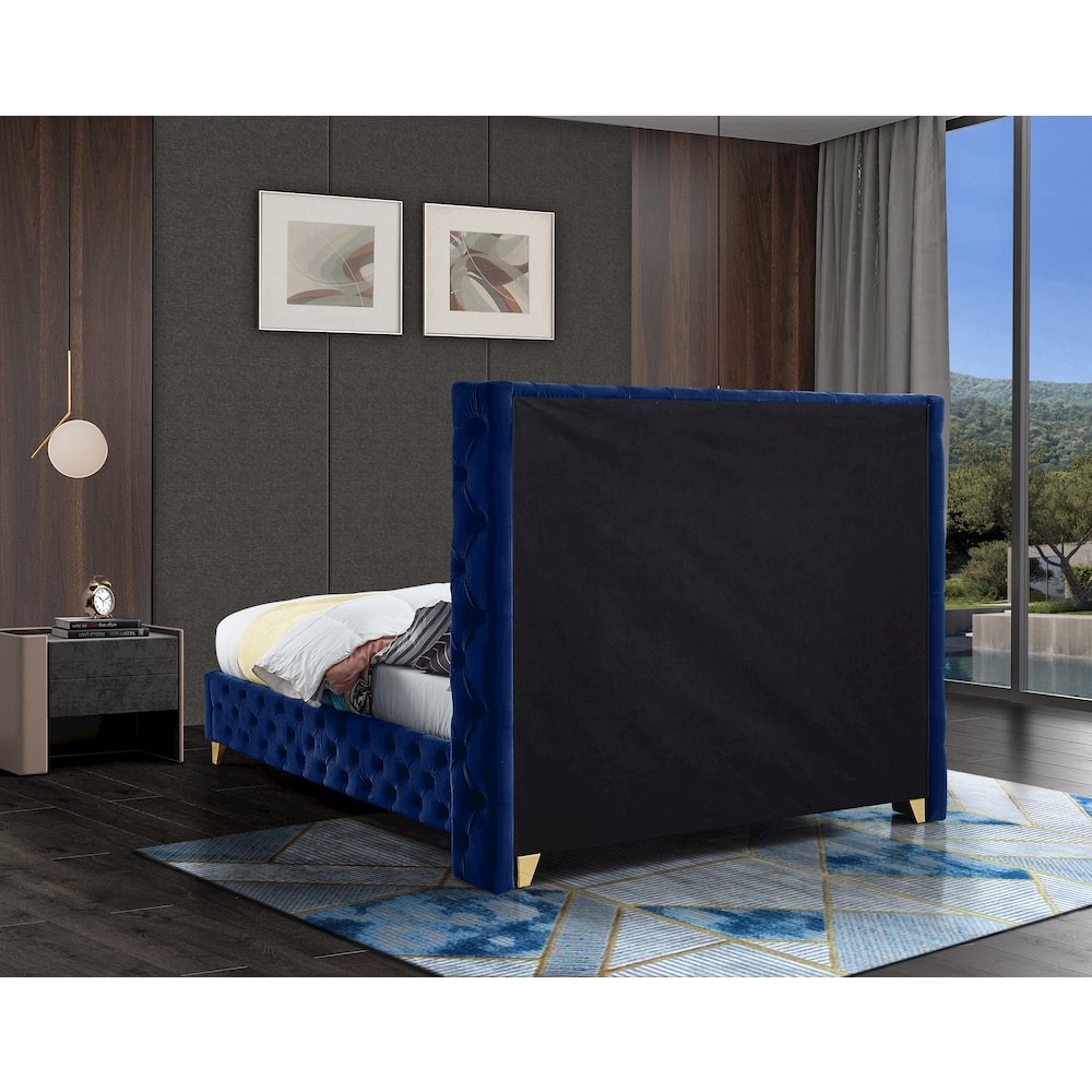 Savan Navy Velvet Queen Bed. Picture 12