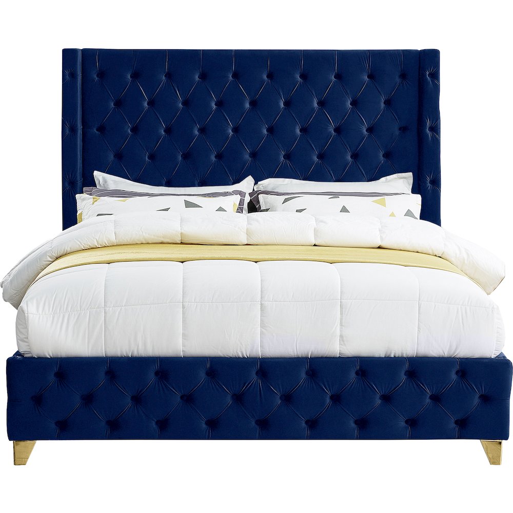 Savan Navy Velvet Queen Bed. Picture 4