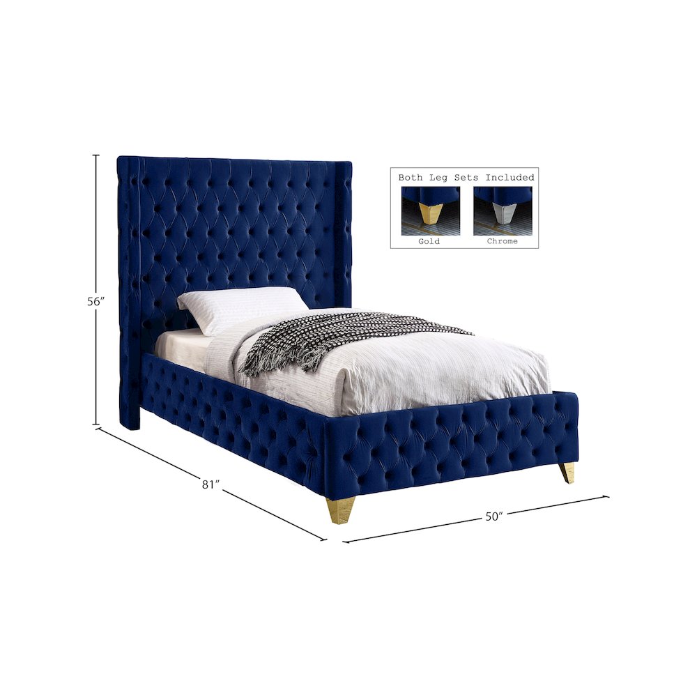 Savan Navy Velvet Twin Bed. Picture 4