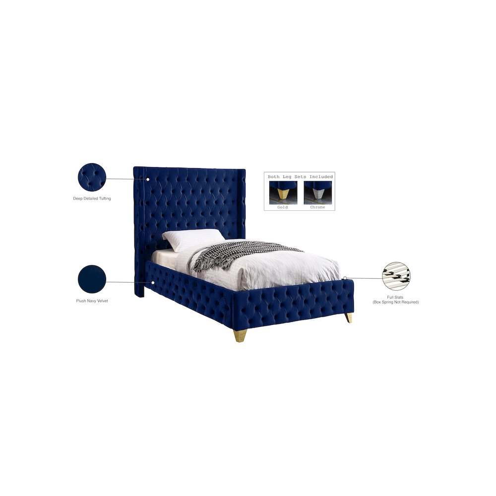 Savan Navy Velvet Twin Bed. Picture 5