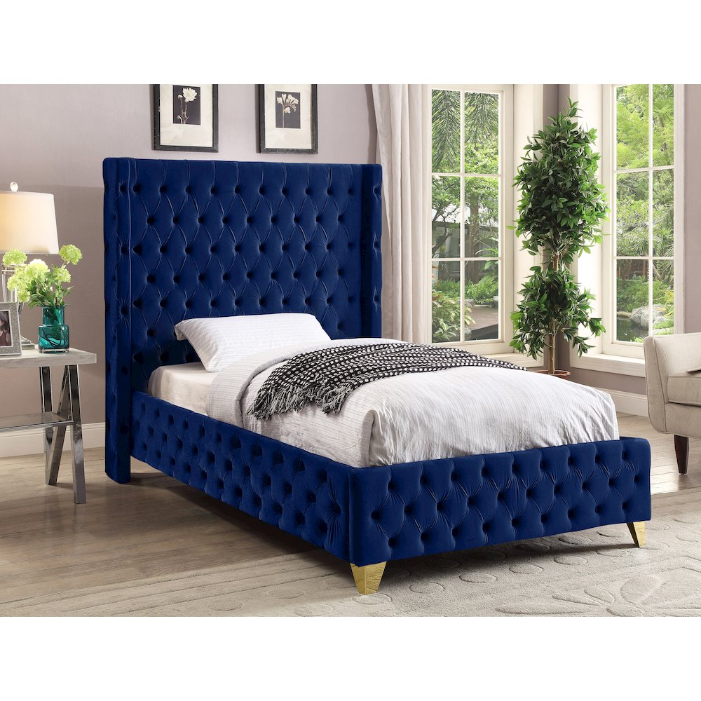 Savan Navy Velvet Twin Bed. Picture 2