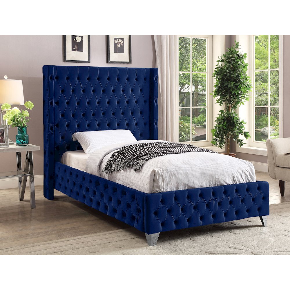 Savan Navy Velvet Twin Bed. Picture 3