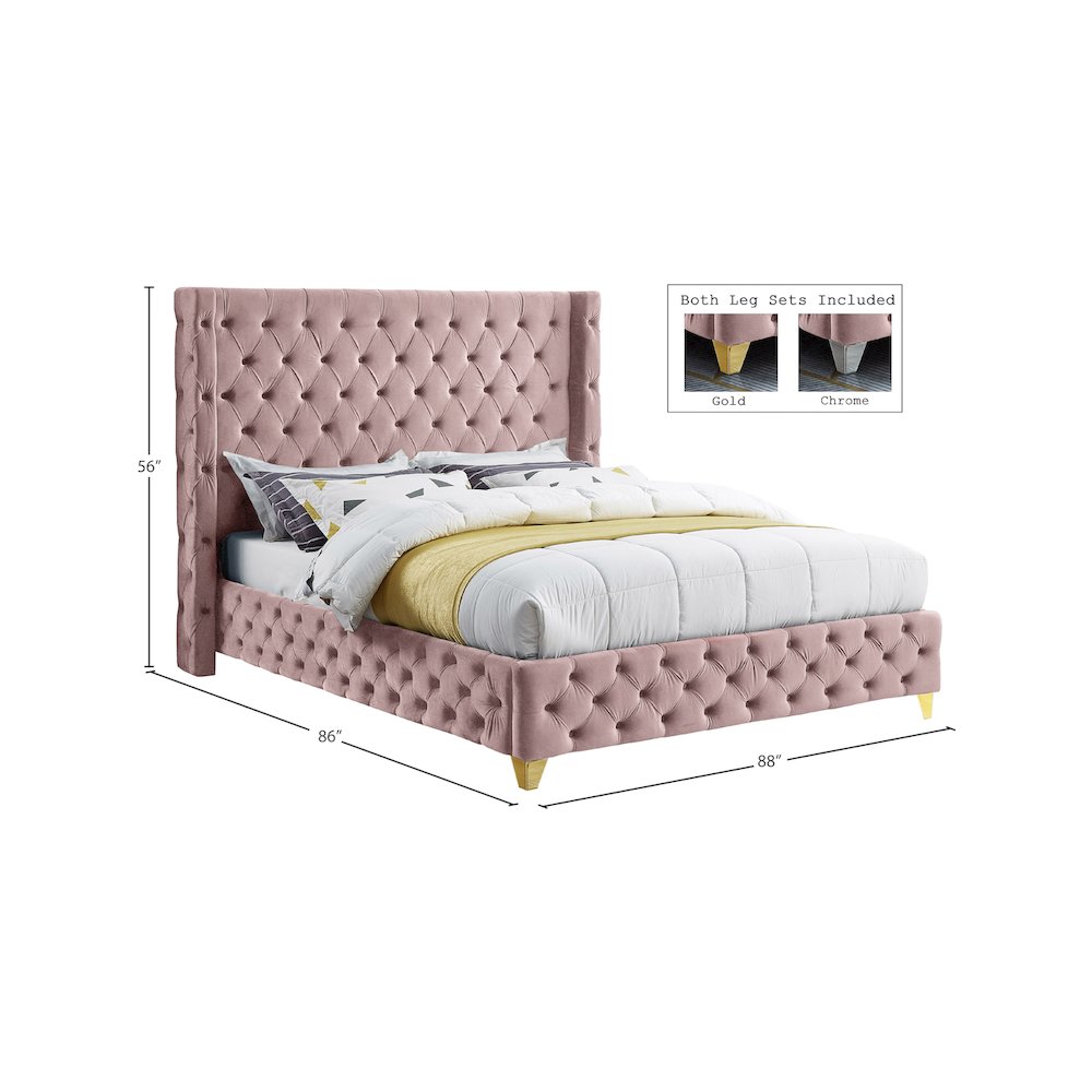 Savan Pink Velvet King Bed. Picture 14