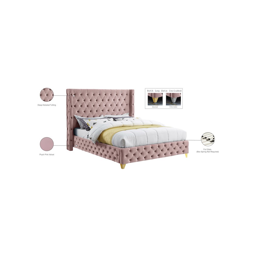 Savan Pink Velvet King Bed. Picture 15