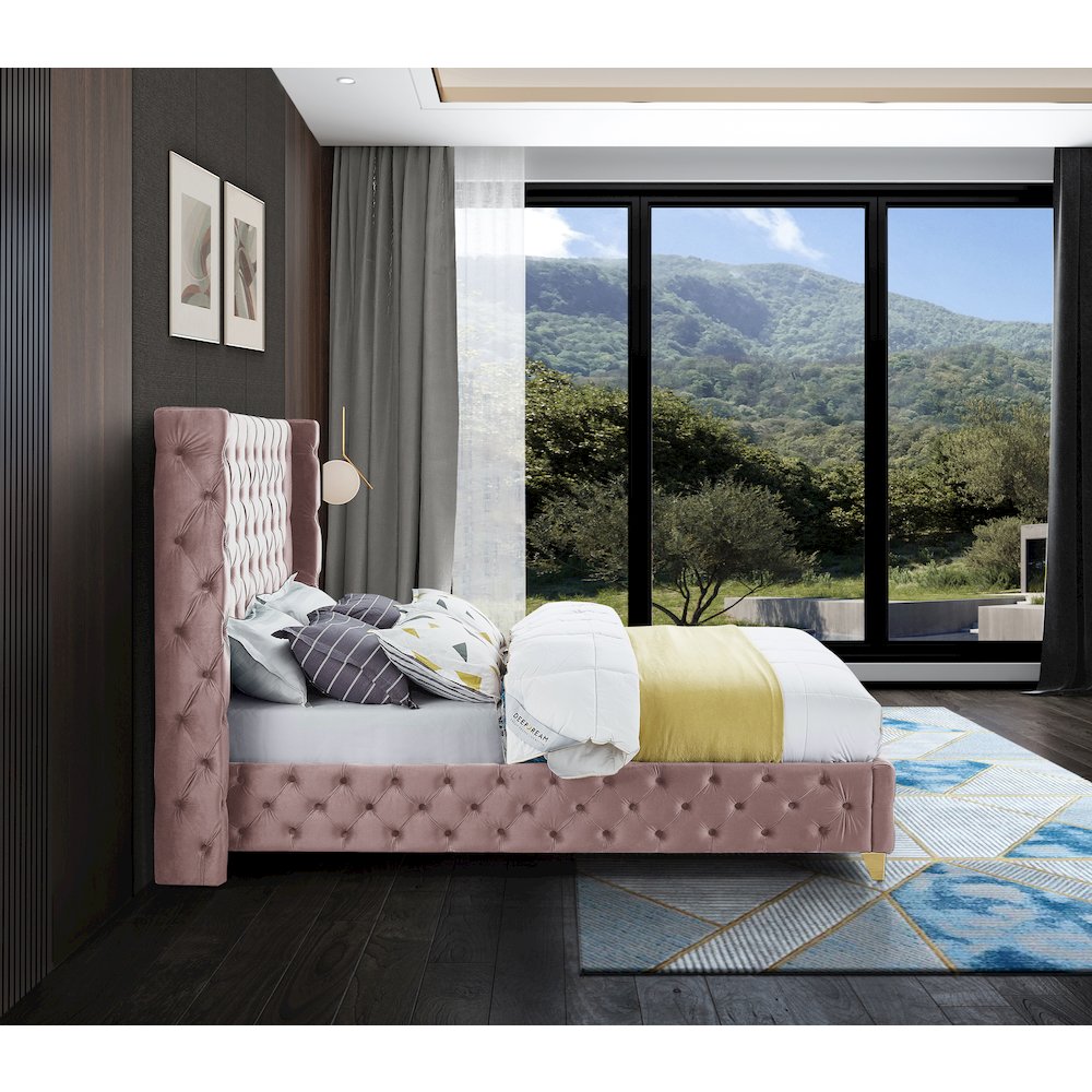 Savan Pink Velvet King Bed. Picture 10