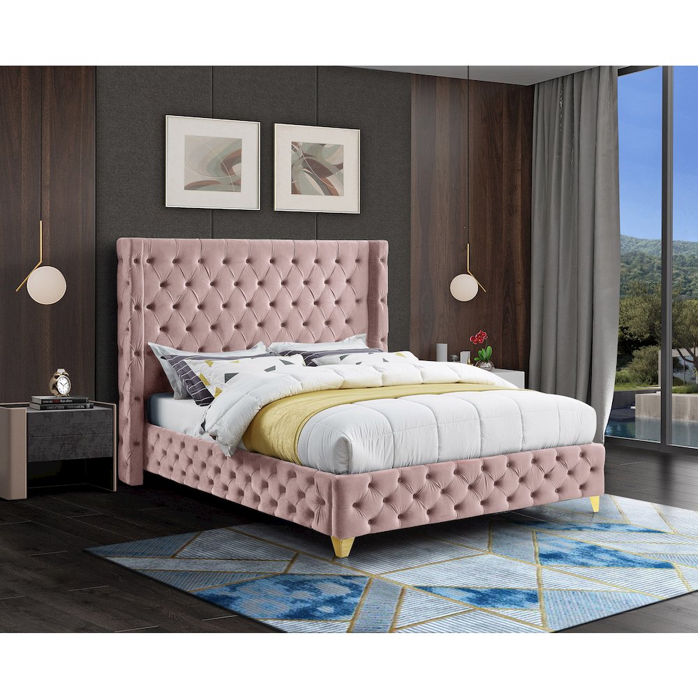 Savan Pink Velvet King Bed. Picture 2