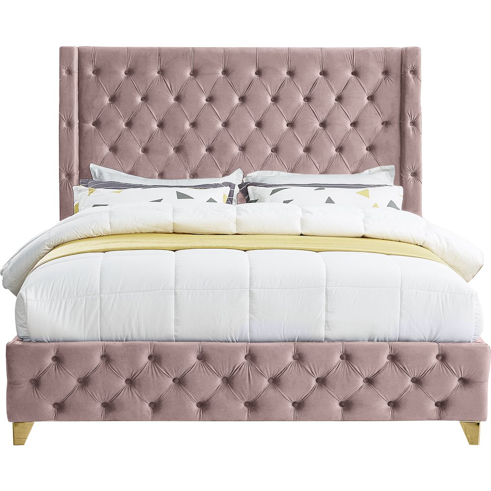 Savan Pink Velvet King Bed. Picture 4