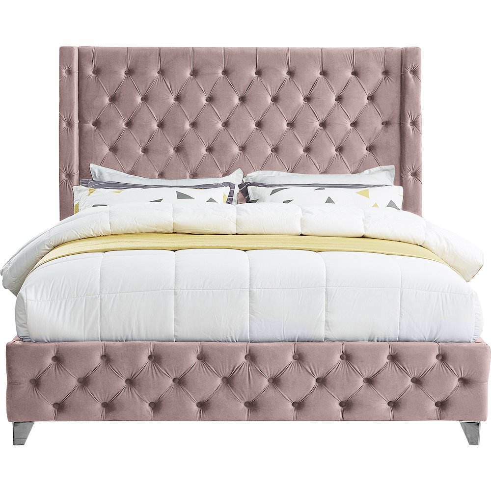Savan Pink Velvet King Bed. Picture 5