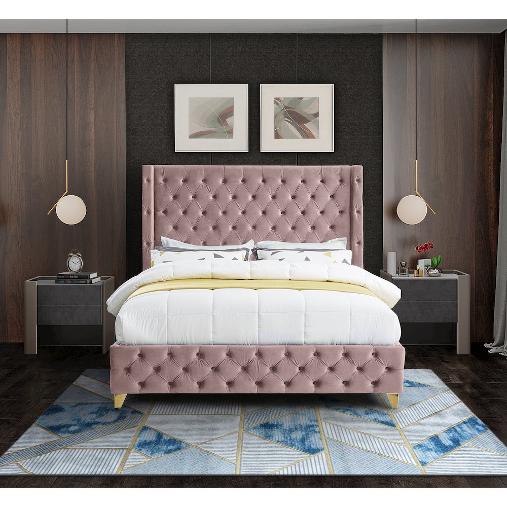 Savan Pink Velvet King Bed. Picture 6