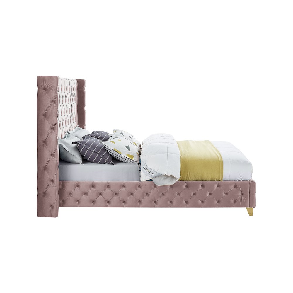 Savan Pink Velvet King Bed. Picture 8