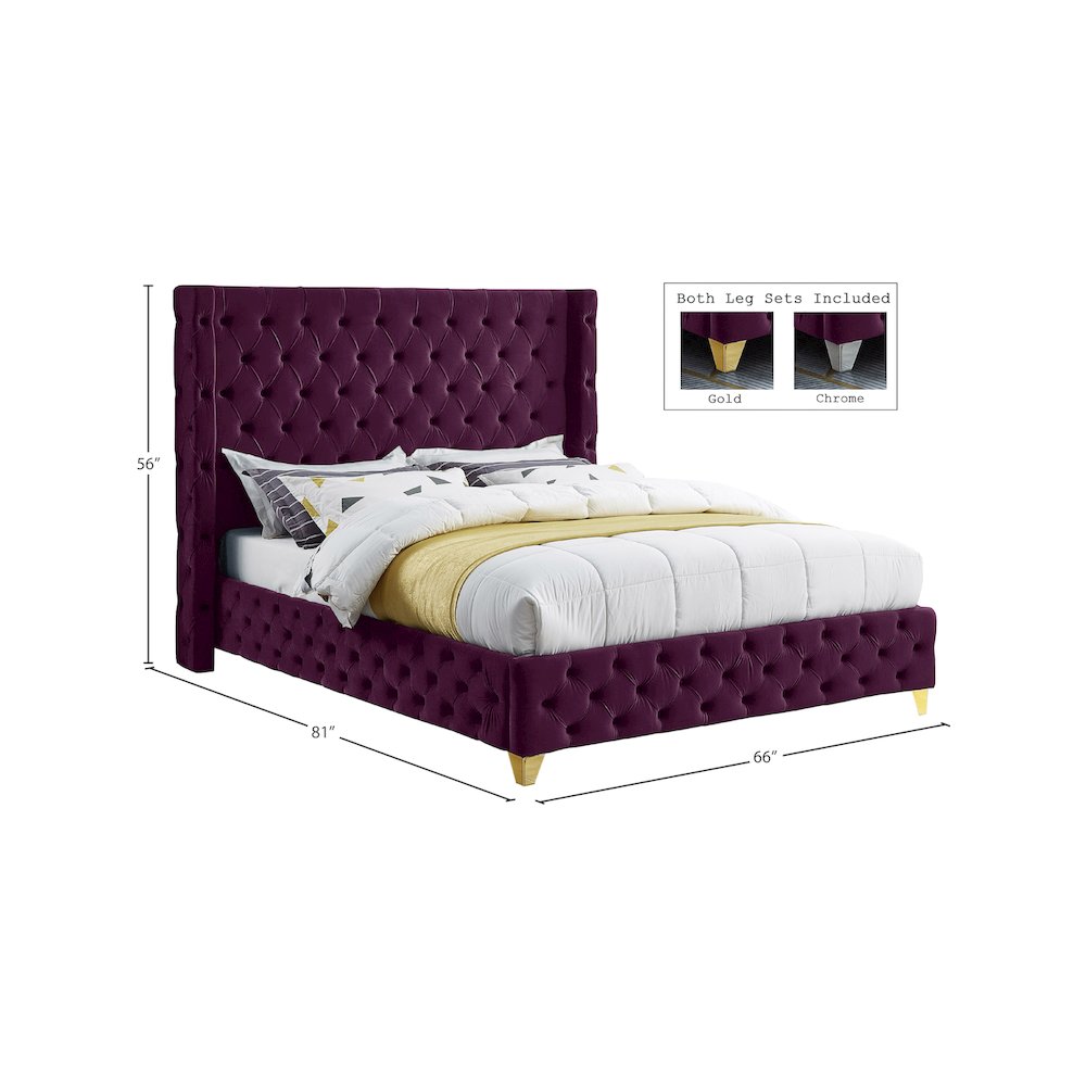 Savan Purple Velvet Full Bed. Picture 14