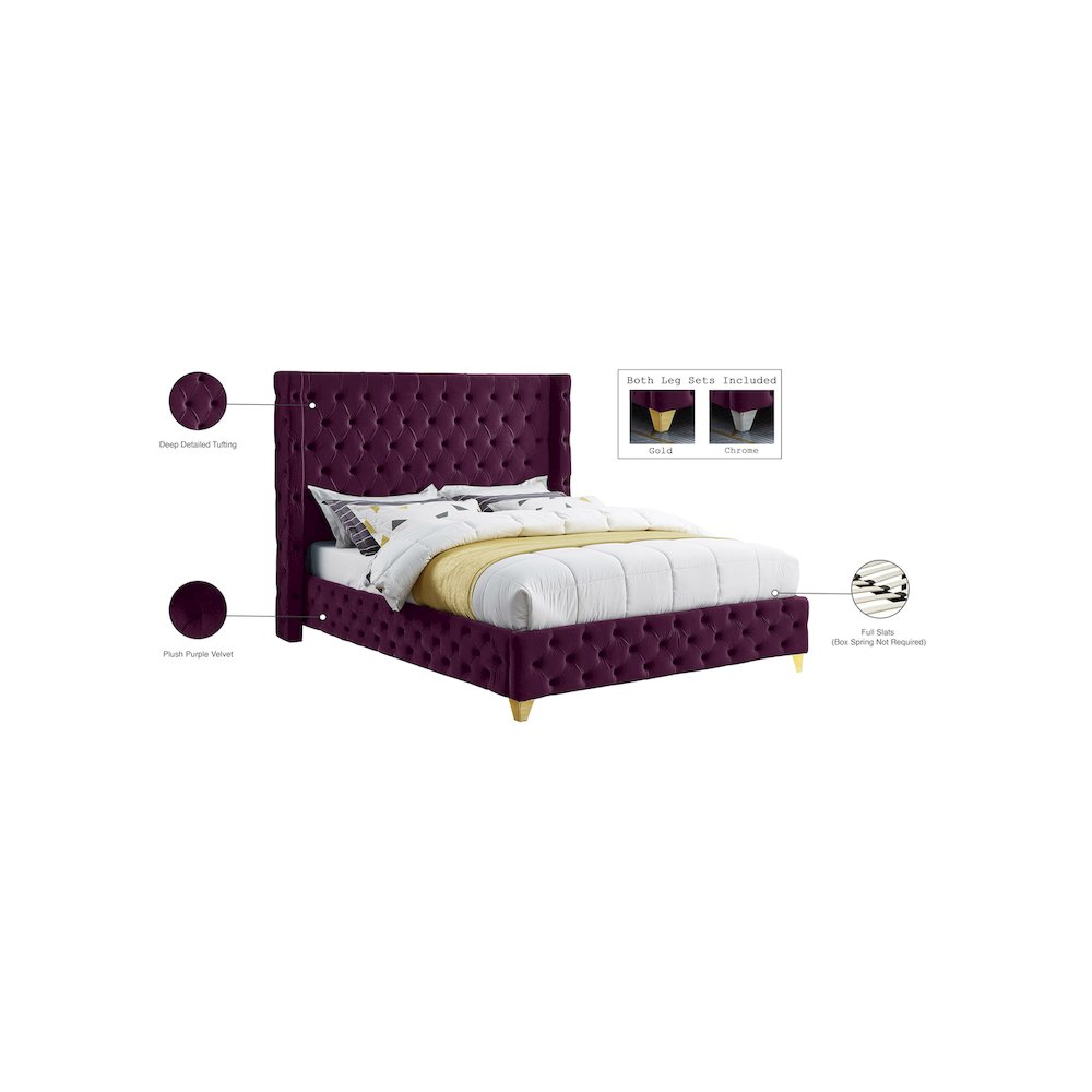 Savan Purple Velvet Full Bed. Picture 15