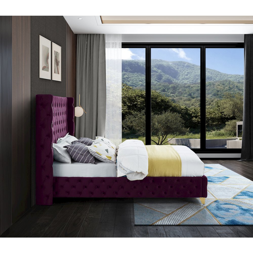 Savan Purple Velvet Full Bed. Picture 10