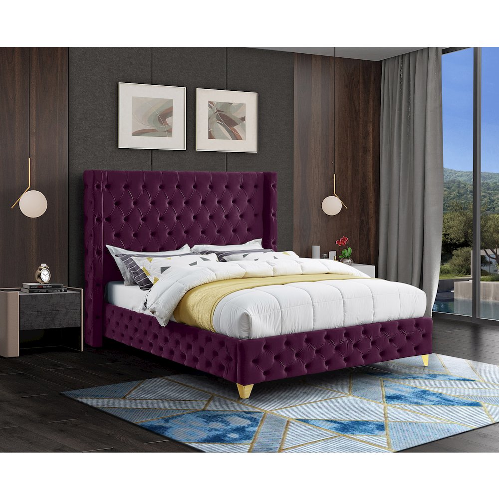 Savan Purple Velvet Full Bed. Picture 2