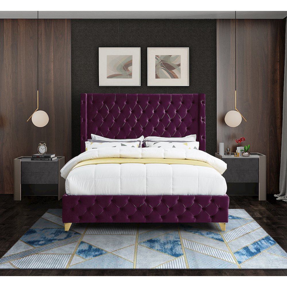 Savan Purple Velvet Full Bed. Picture 6