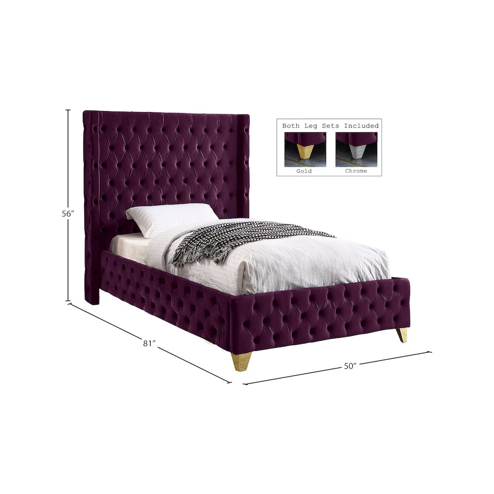 Savan Purple Velvet Twin Bed. Picture 4