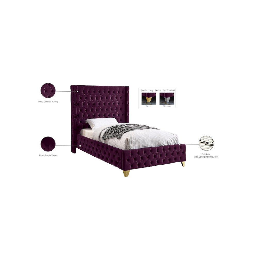 Savan Purple Velvet Twin Bed. Picture 5