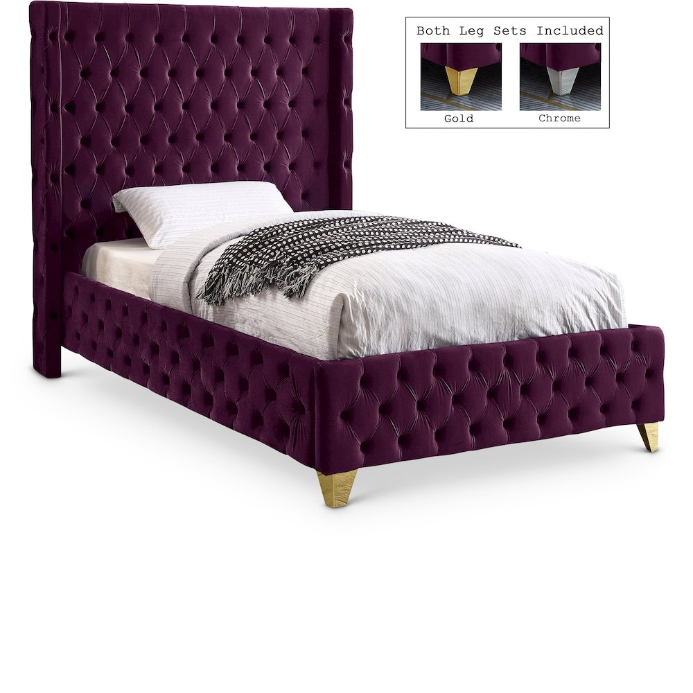 Savan Purple Velvet Twin Bed. Picture 1