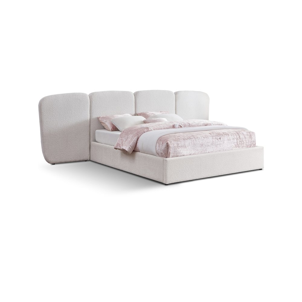 Shiloh Cream Boucle Fabric King Bed. Picture 1
